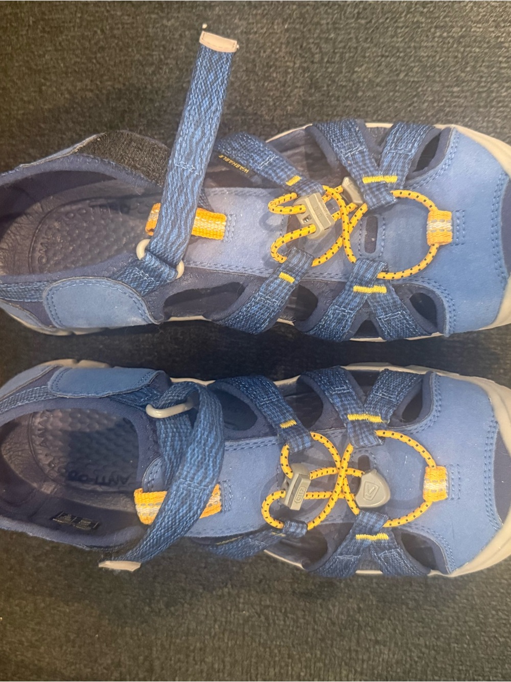 Keen Kids Blue Outdoor Sport Sandals with Yellow Accents 6 boys